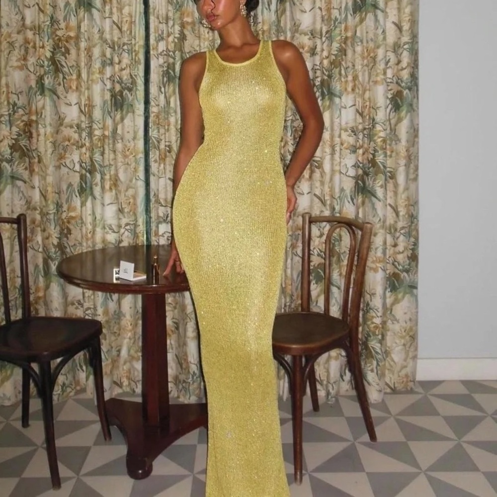 Asta Resort Natalia Maxi Dress Chartreuse Sequins